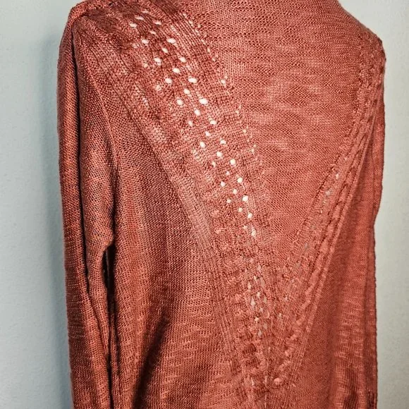 LOVE ELLIE Women's Medium Rusty Orange Full Length Knit Lightweight Cardigan - Picture 5 of 9